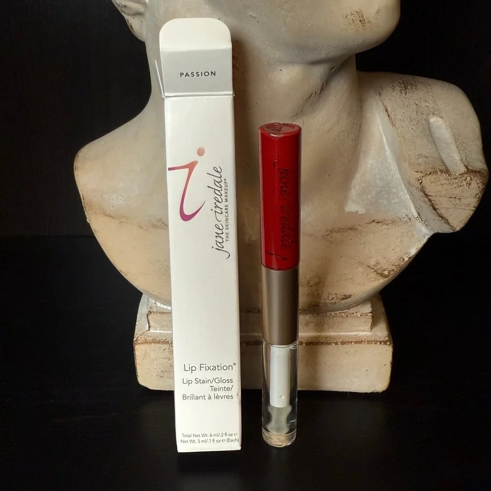 Jane‎ Iredale Lip Fixation Lip Stain and Gloss Duo Passion Red 0.2oz NIB